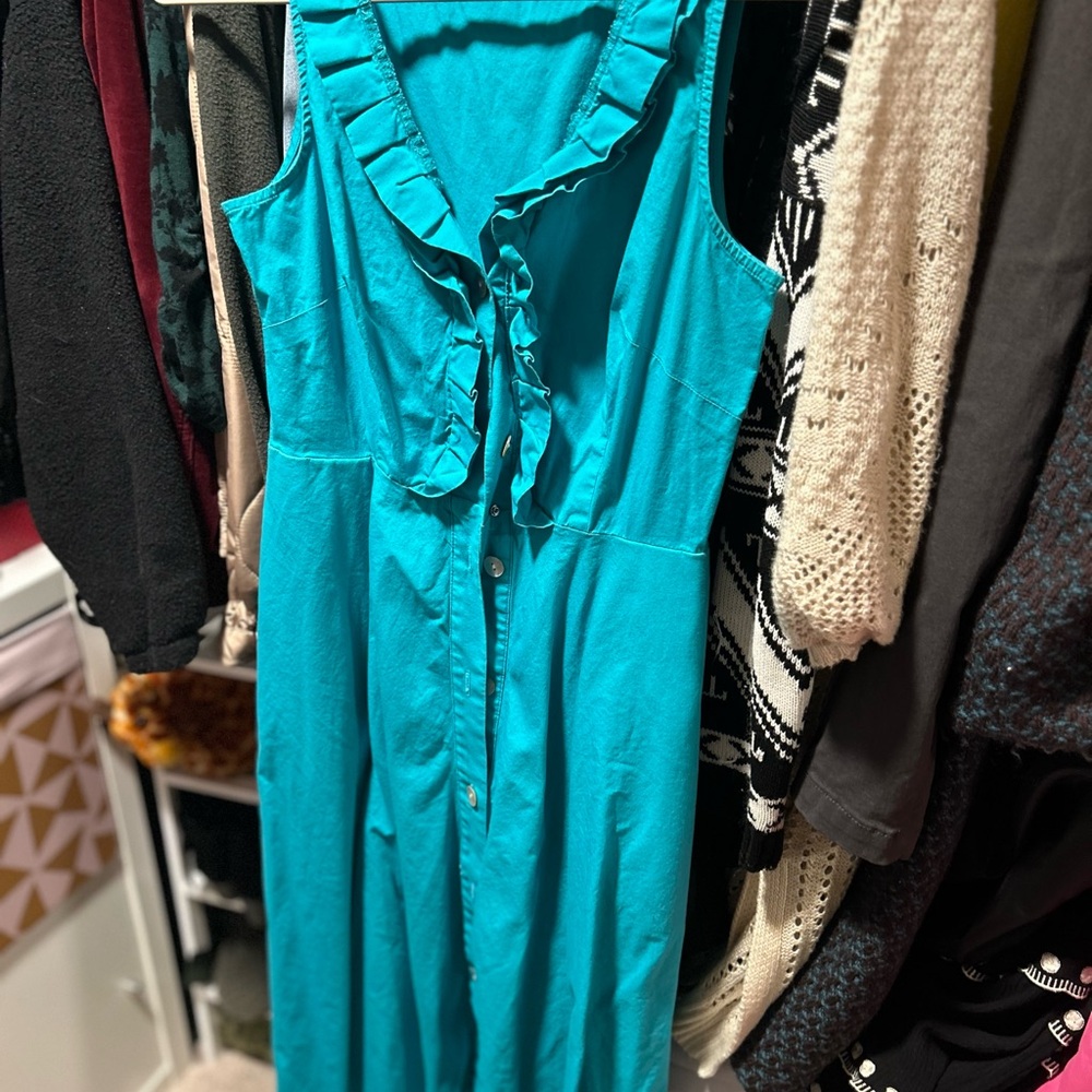 Teal Ruffled Front Sleeveless Maxi Sundress